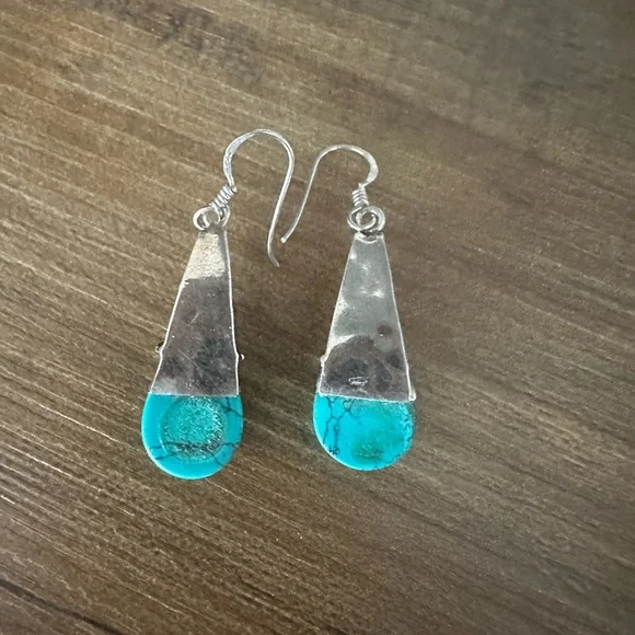 925 Silver and Turquoise Drop Earrings - Picture 3 of 4